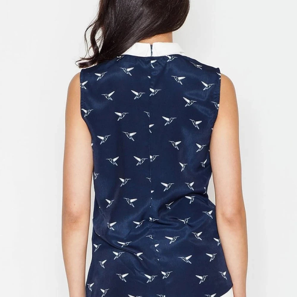 Elegant Women's Sleeveless Bird Print Blouse
