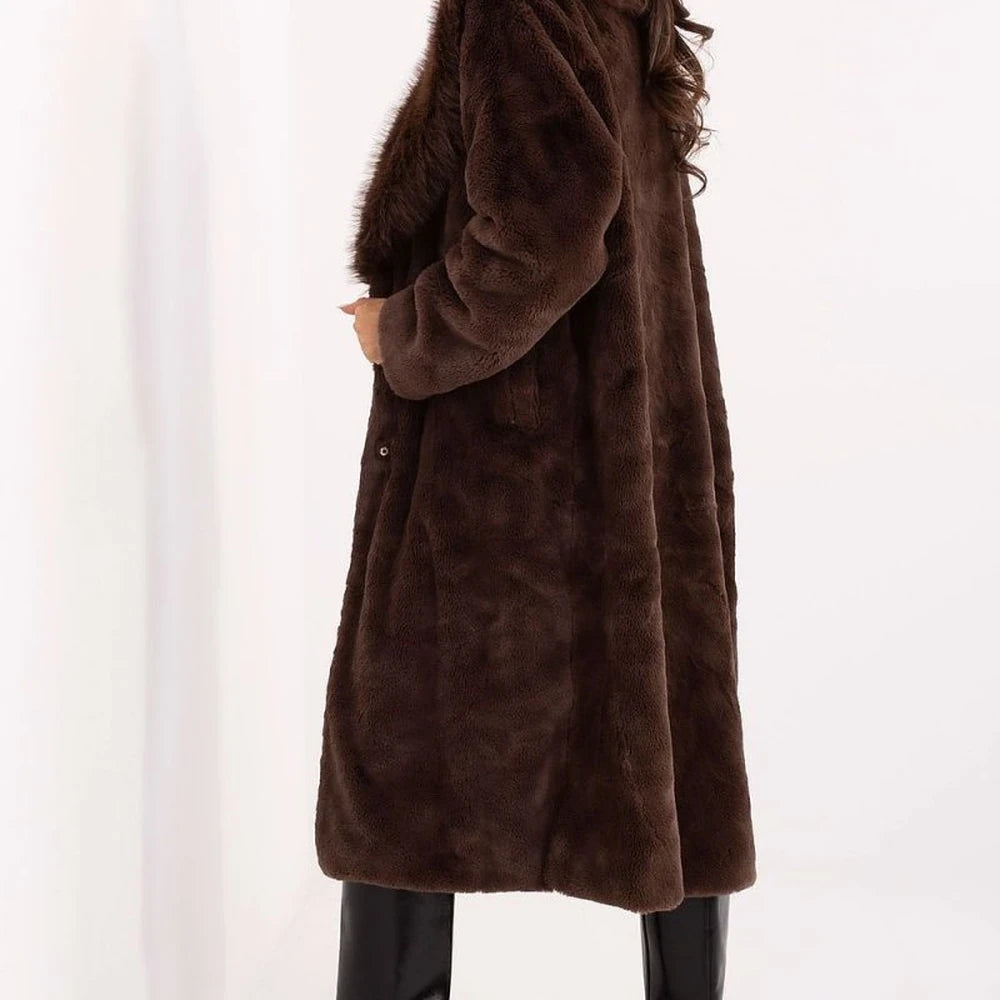 Long Fur Trimmed Polyester Coat