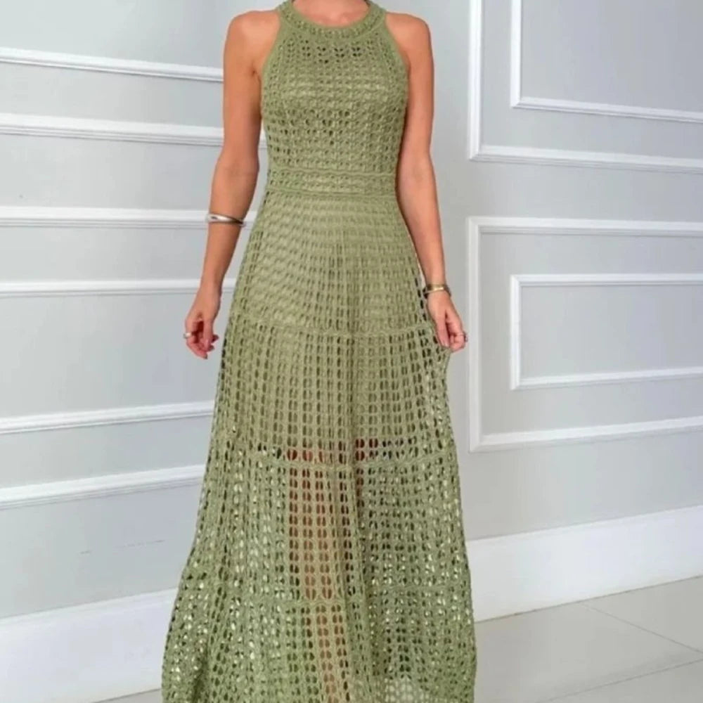 Hollowed-Out Sleeveless Maxi Dress