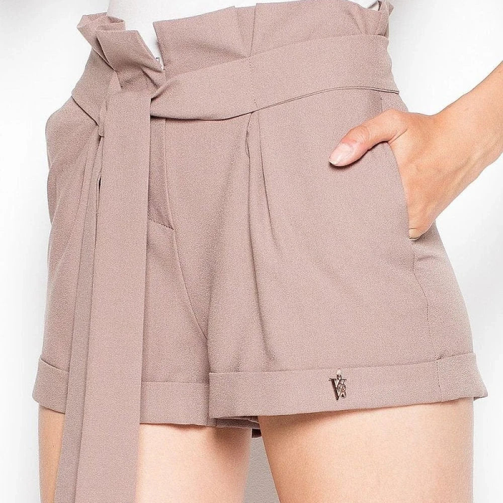 High Waist Cuff Shorts with Belt