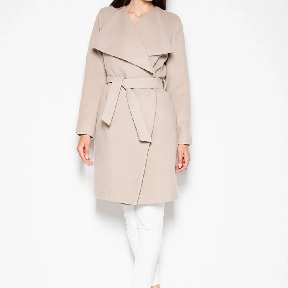 Elegant Spread Collar Tie-Waist Coat