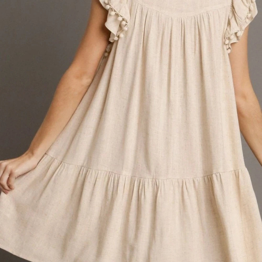 Floral Embroidery Ruffle Sleeve Mini Dress