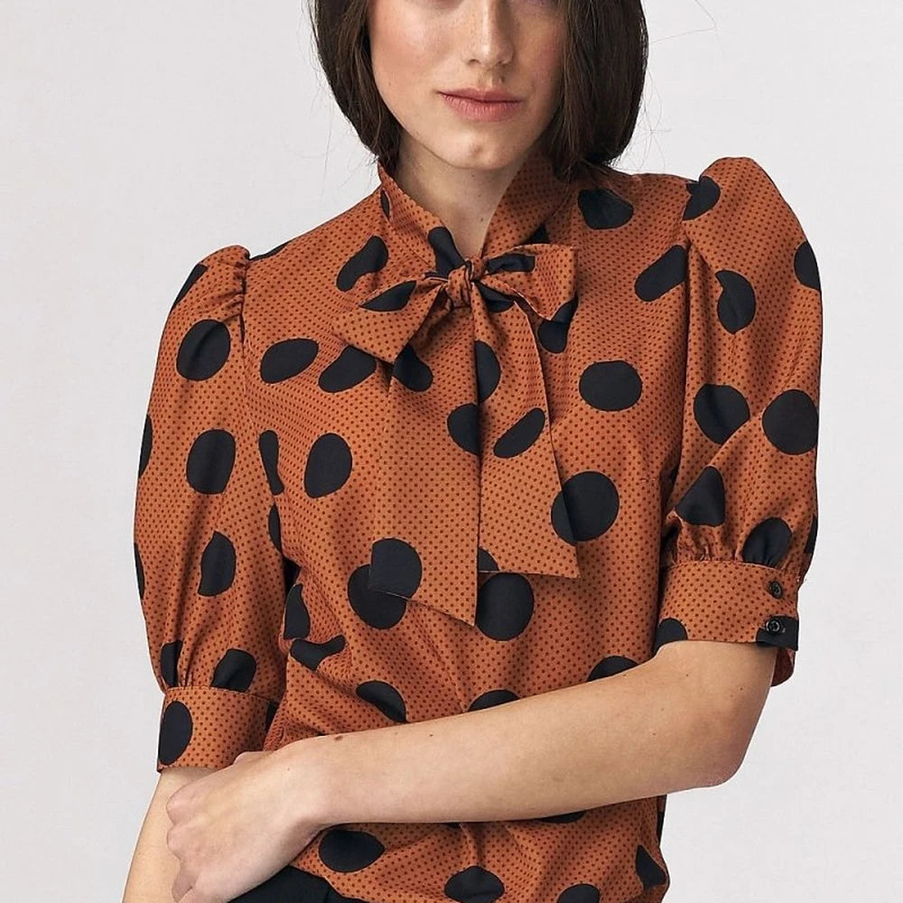 Brown Viscose Blouse with Tie Neck