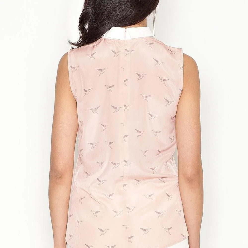 Elegant Women's Sleeveless Bird Print Blouse