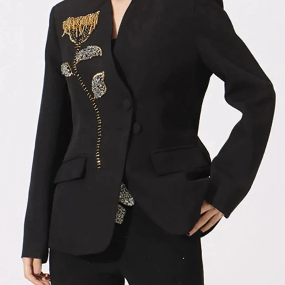 Button Front Rhinestone Blazer