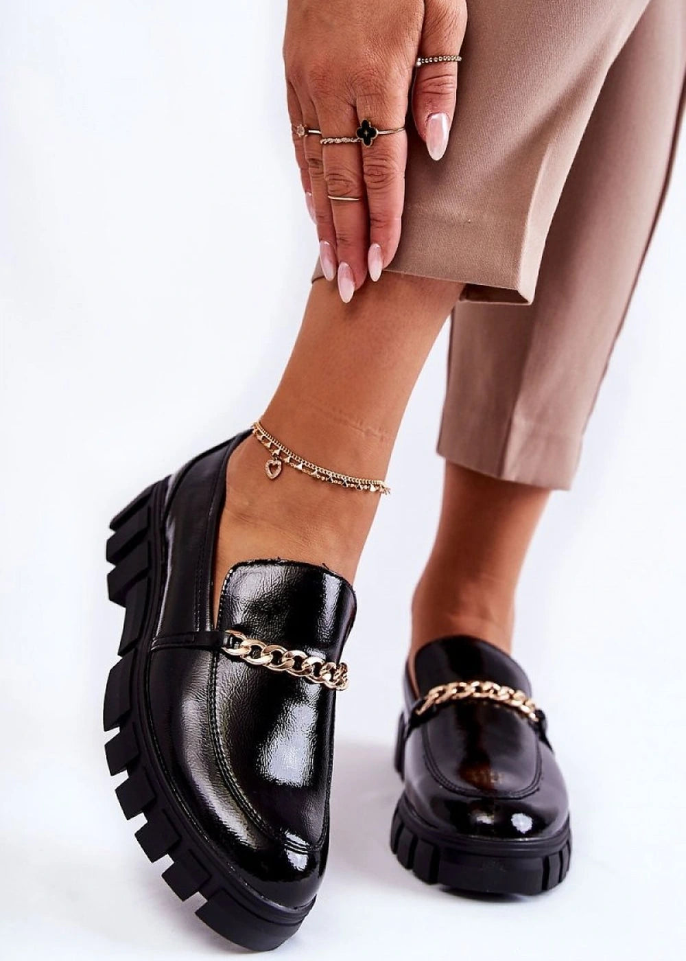 Eco leather loafer flats chain