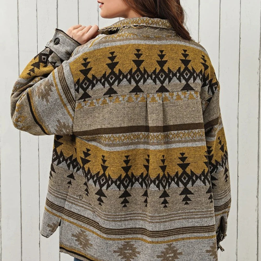 Geometric Collared Drop Shoulder Jacket