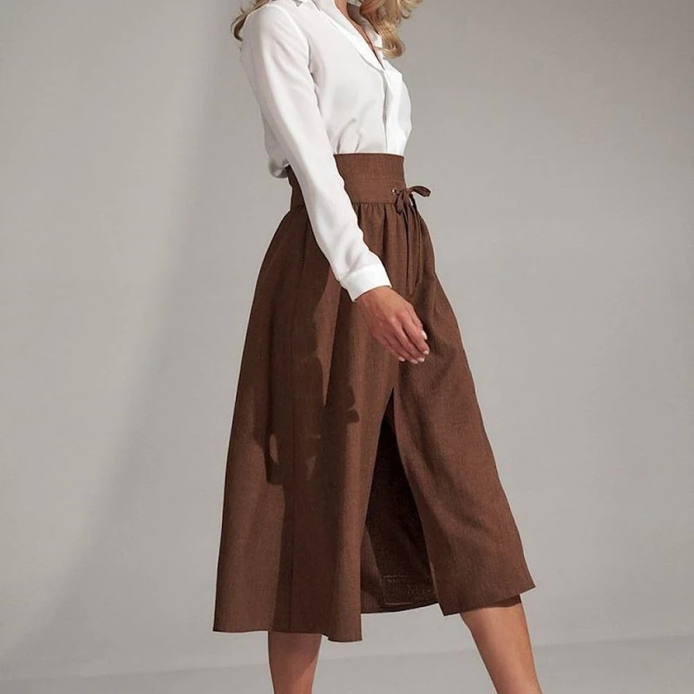 Flared Pleated Plaid Maxi Skirt