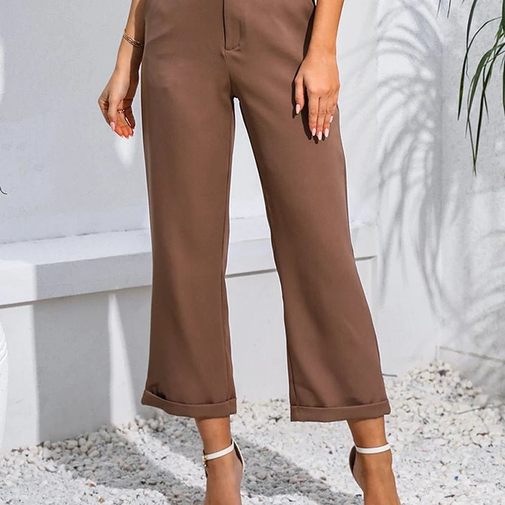 Cropped Straight Leg Pants with Pockets