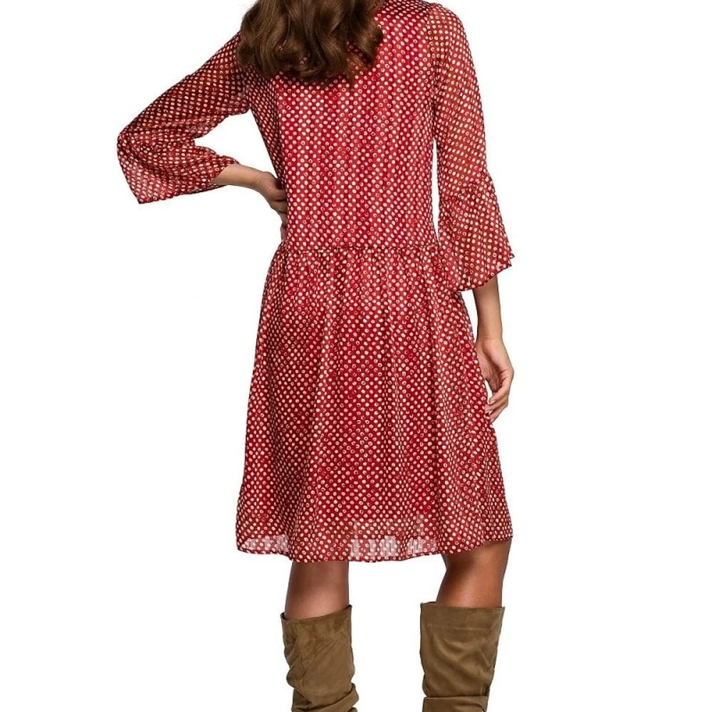 Chiffon Dot Day Dress with Frill