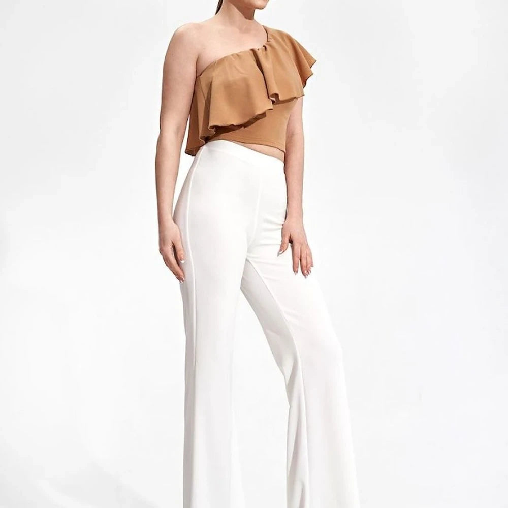 One-Shoulder Ruffle Crop Blouse