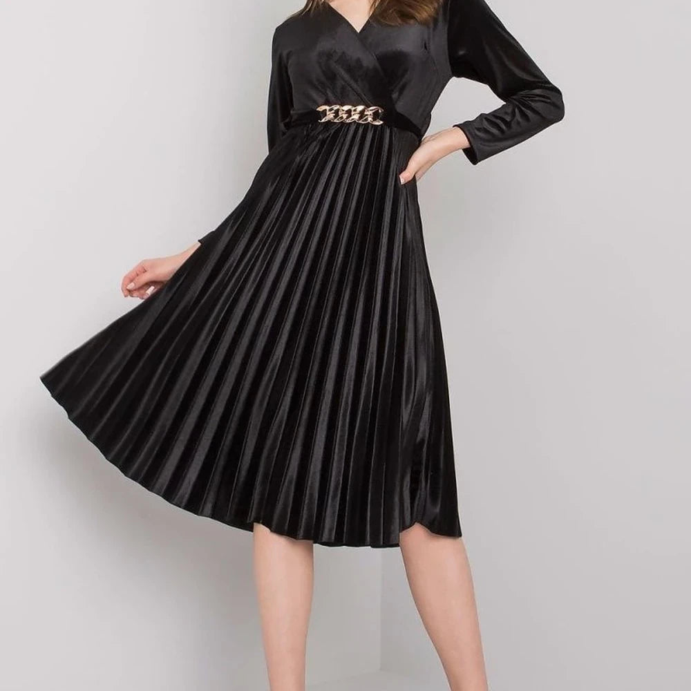 Velour Flared Dress with Long Sleeves