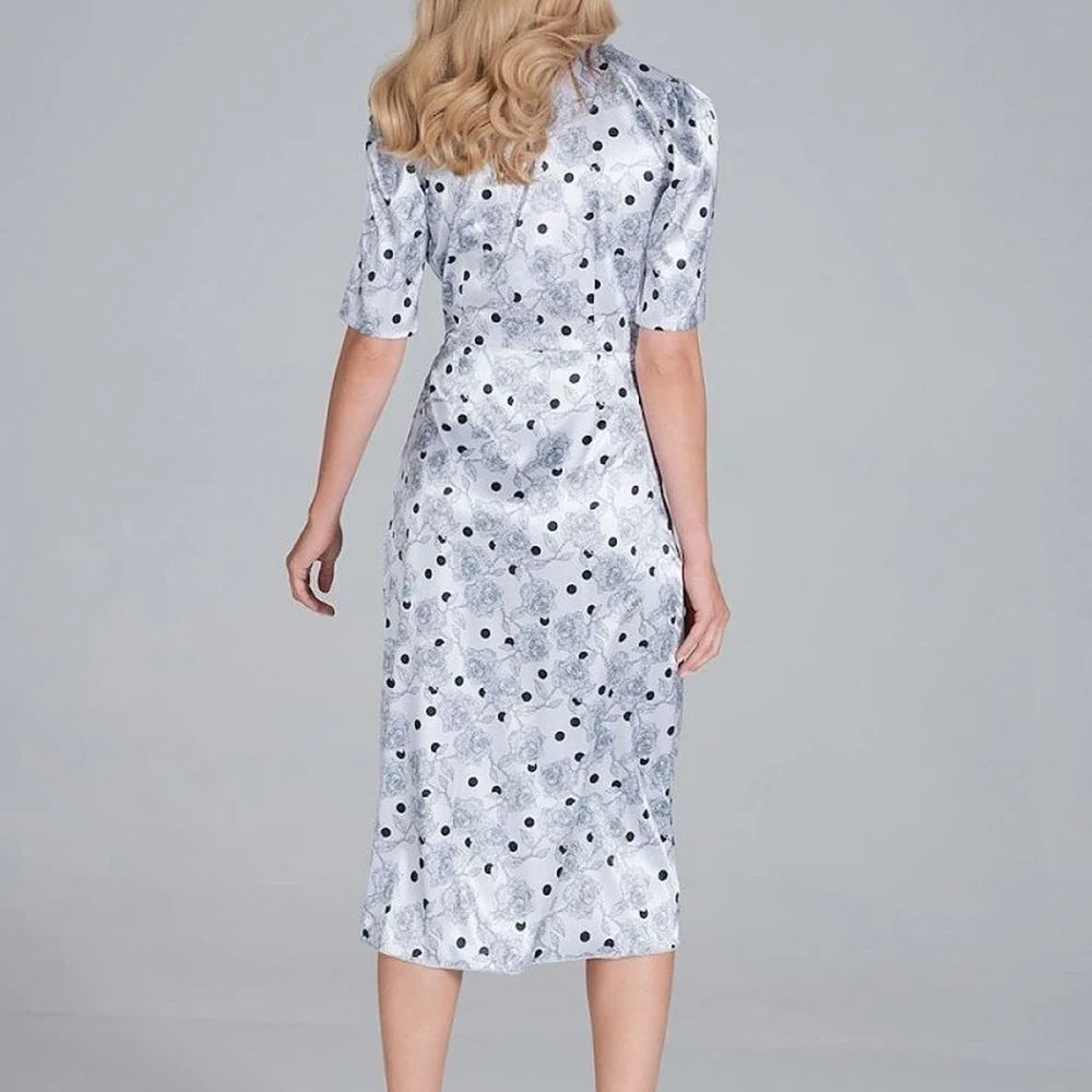 Satin Cocktail Midi Dress with Slit