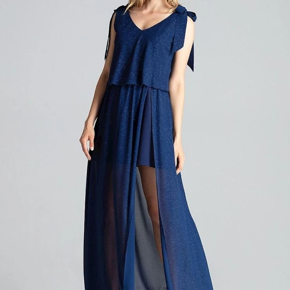 Navy Blue Sleeveless Maxi Dress with Slit