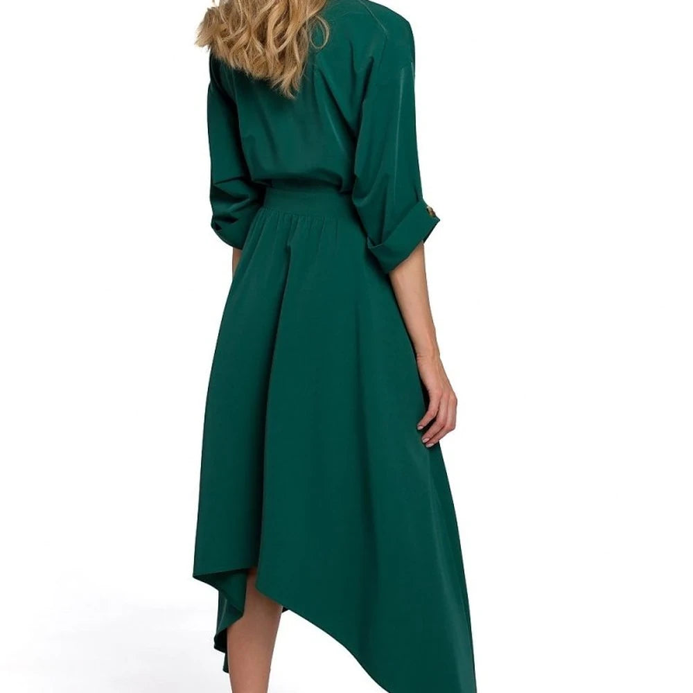 Elegant Day Dress with Asymmetrical Hem