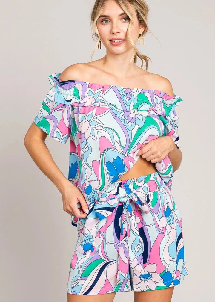 Cotton Bleu by Nu Label Abstracted Print Tie Front Shorts