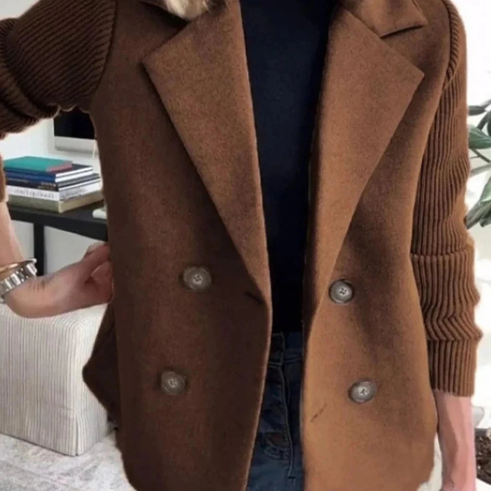 Lined Double-Breasted Knit Sleeve Outerwear