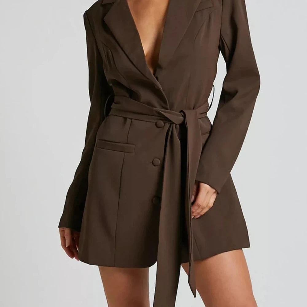 Lapel Collar Tie Waist Blazer