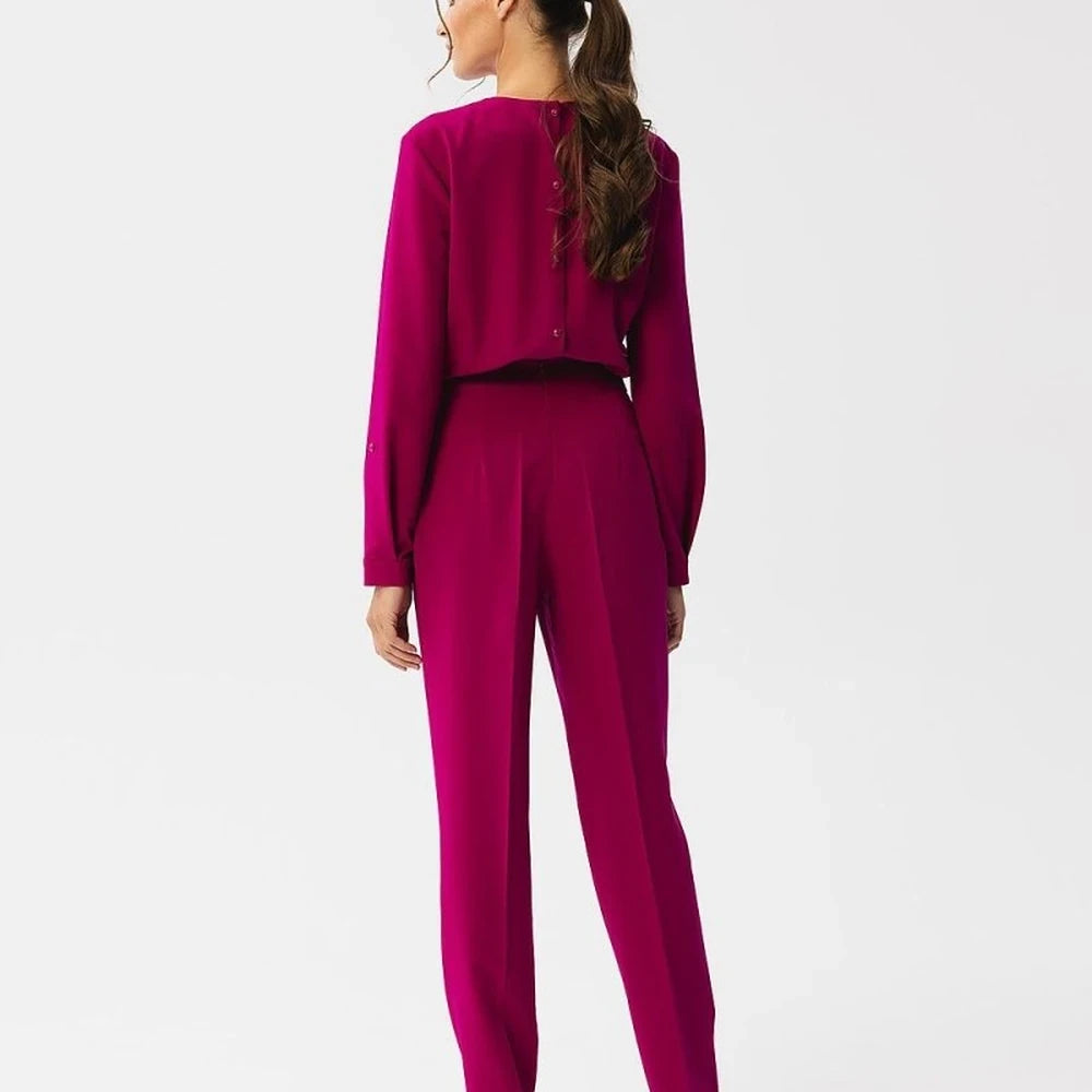 Elegant Slit Neck Jumpsuit with Button Closure