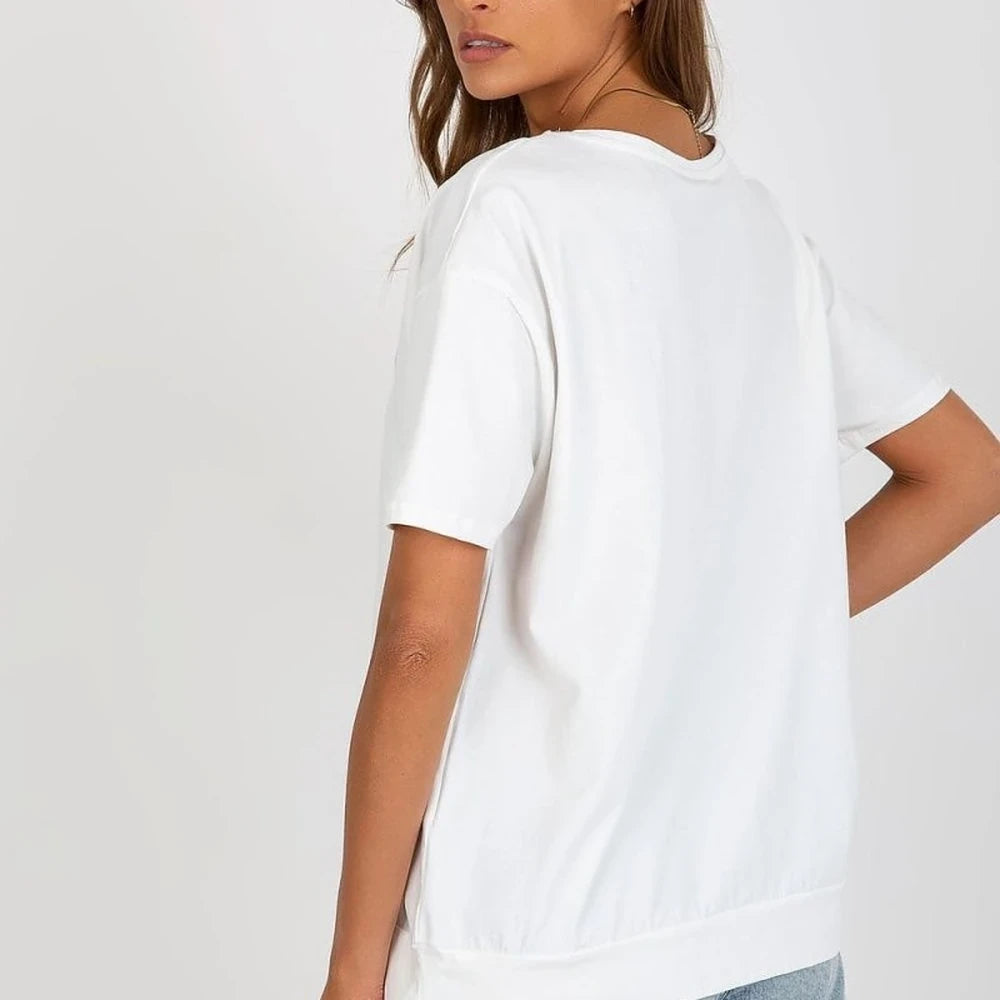 Cotton Blend Blouse with Round Neck