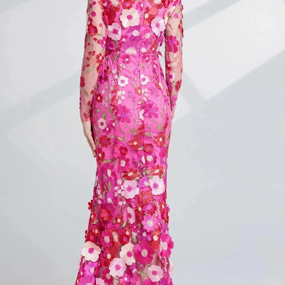 Floral Embroidered Mesh Midi Dress