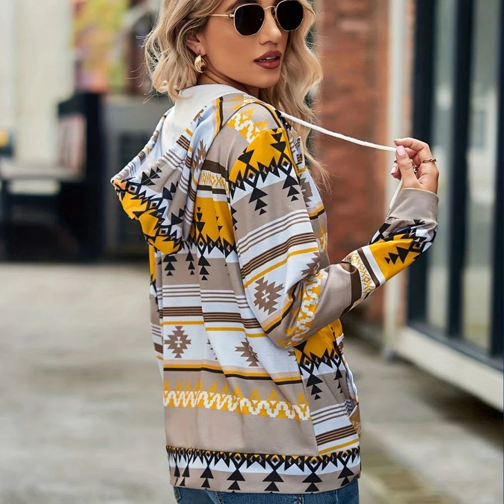 Geometric Zip Up Hooded Jacket