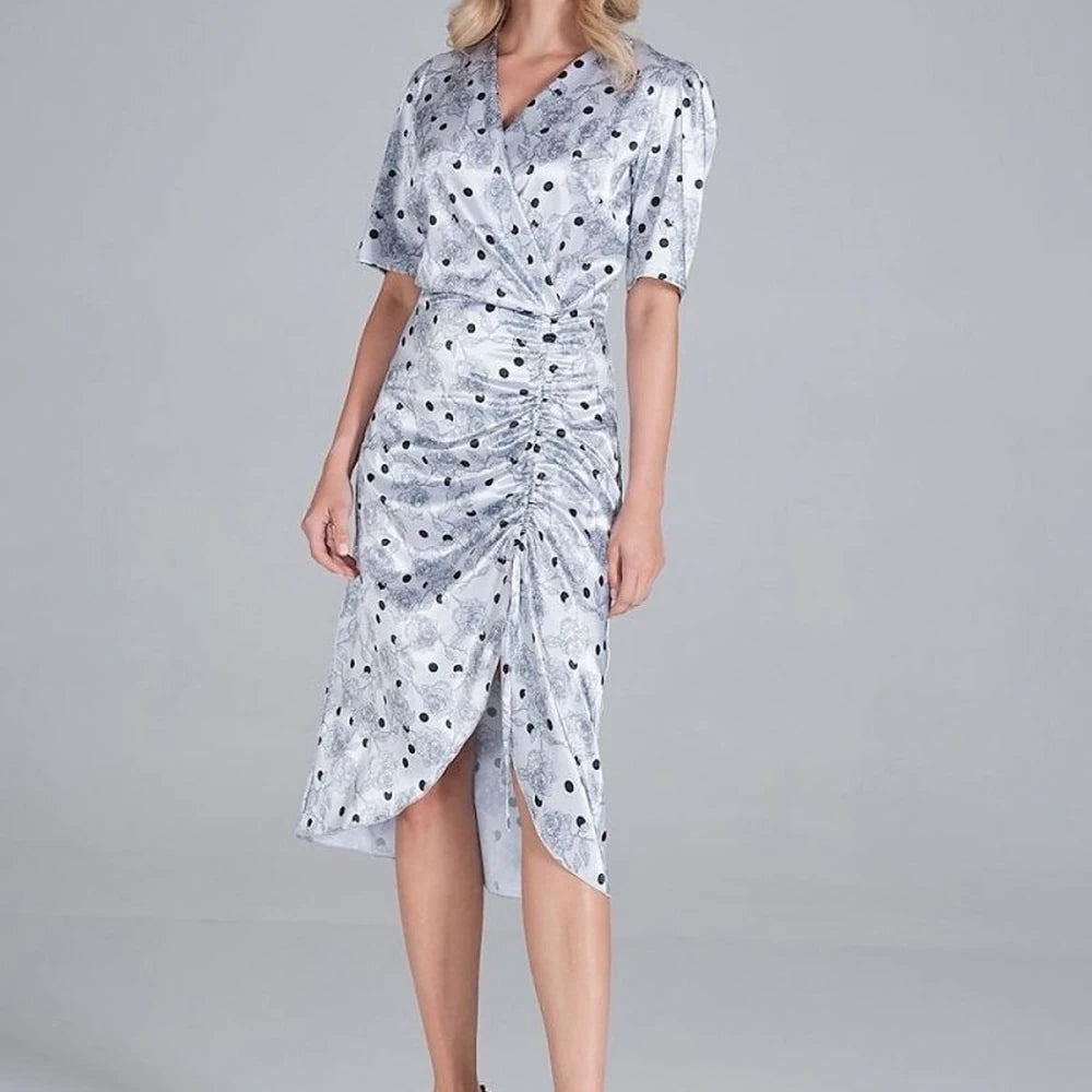 Satin Cocktail Midi Dress with Slit
