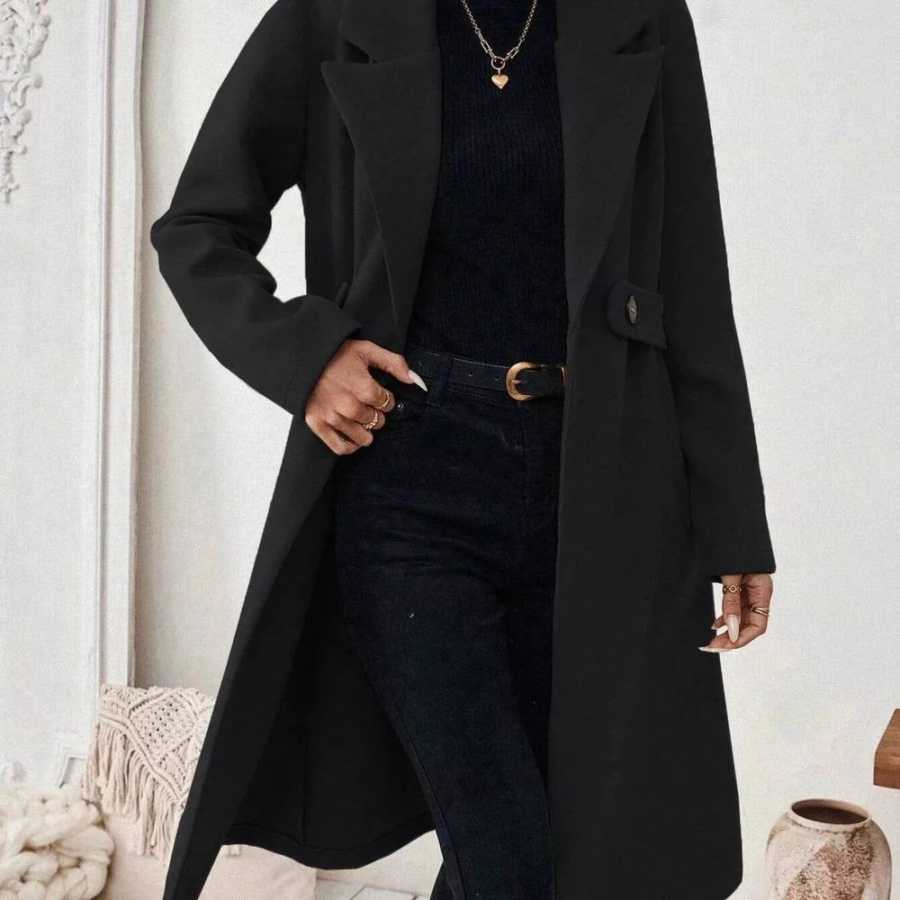 One Button Wool Blend Overcoat