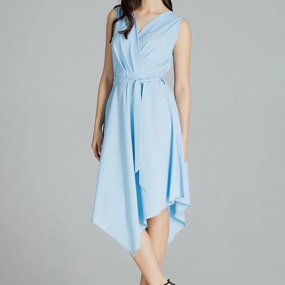 Patterned Midi Dress with Tie Belt