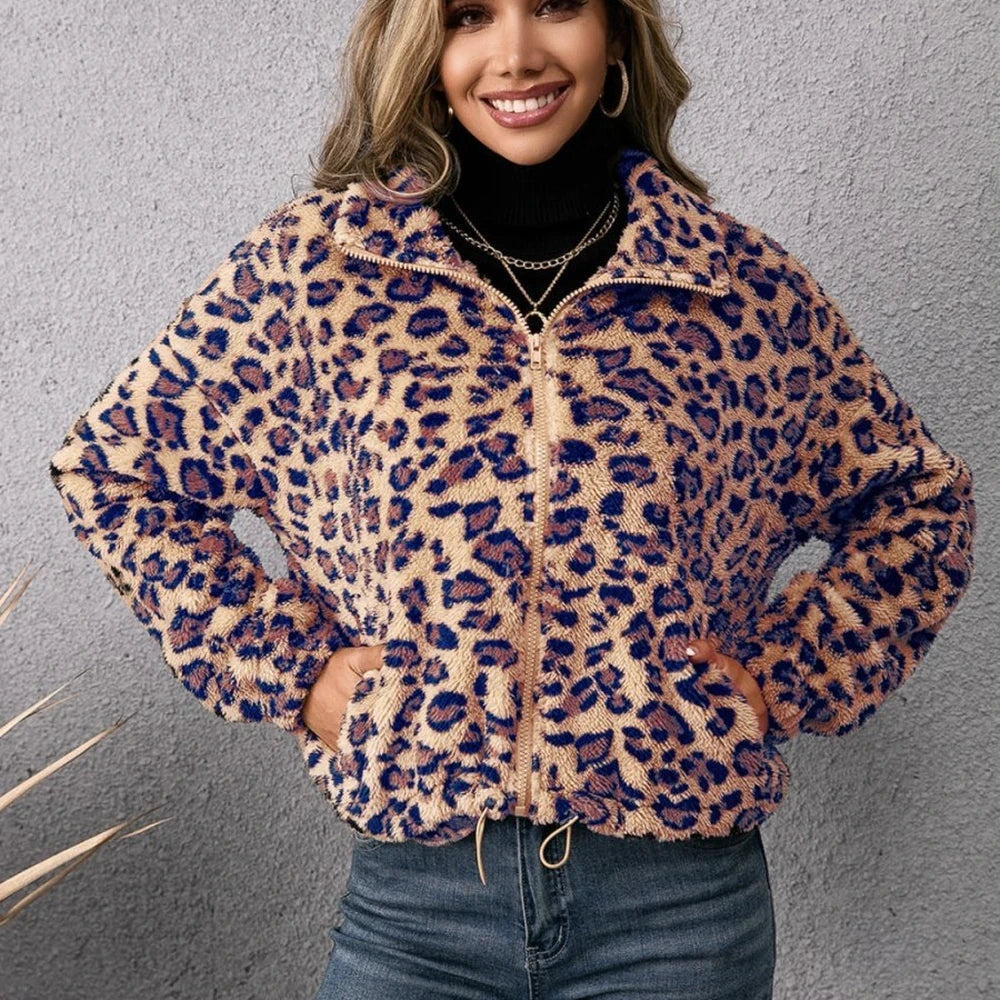Leopard Print Zip Up Jacket