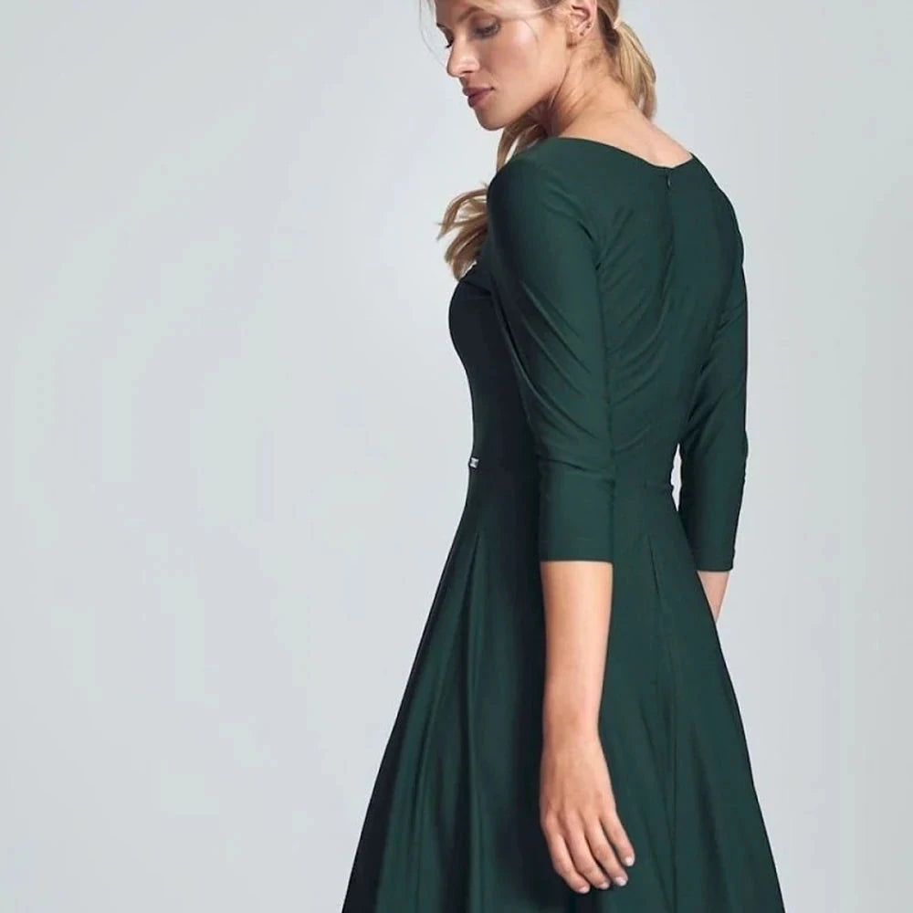 Black Midi Cocktail Dress with 3/4 Sleeves