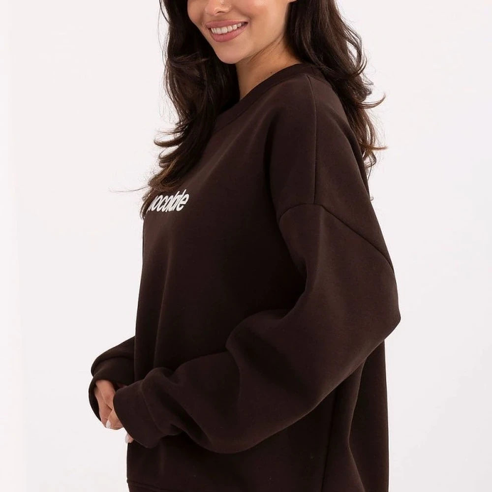 Brown Cotton Spandex Sweatshirt with Embroidery