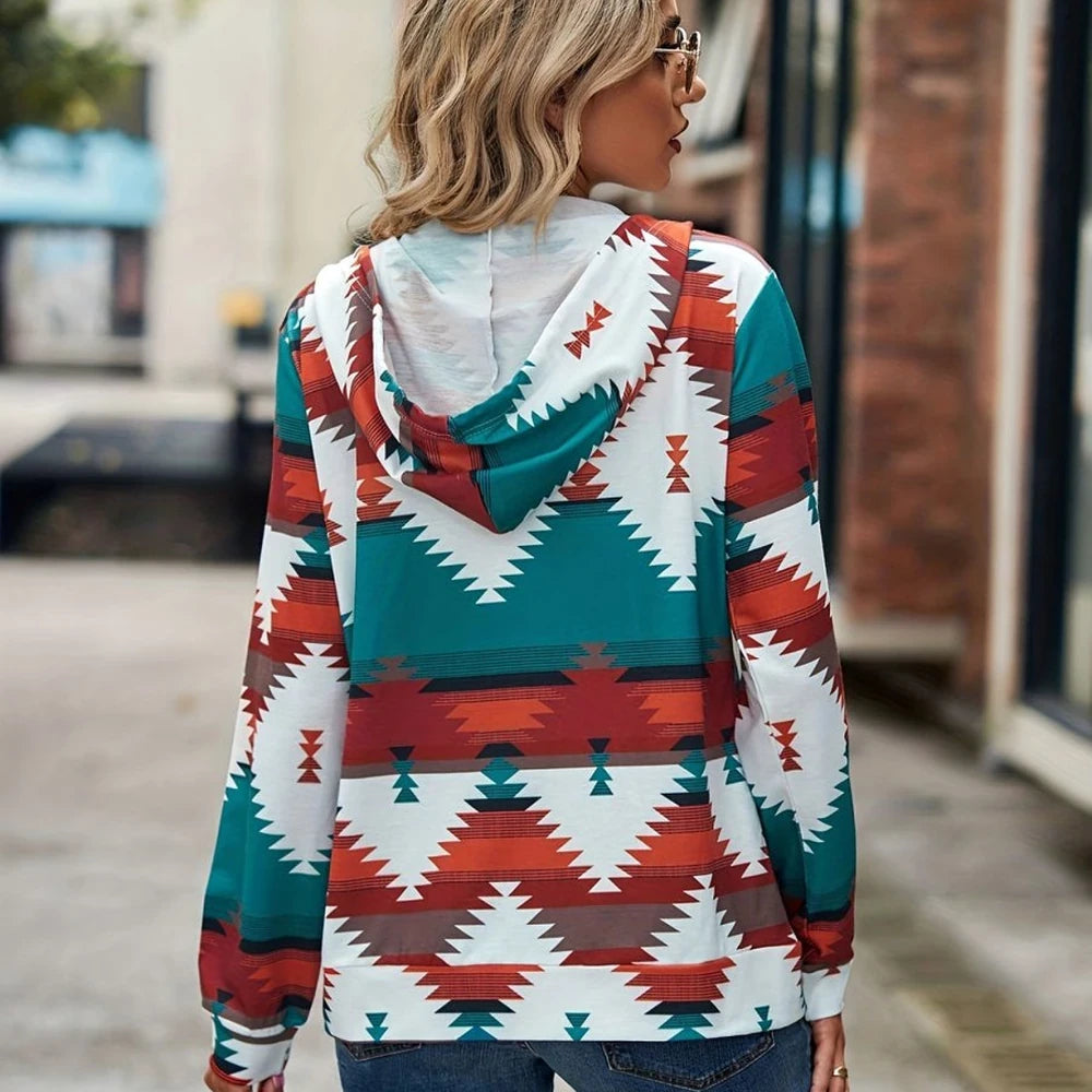 Geometric Zip Up Hooded Jacket