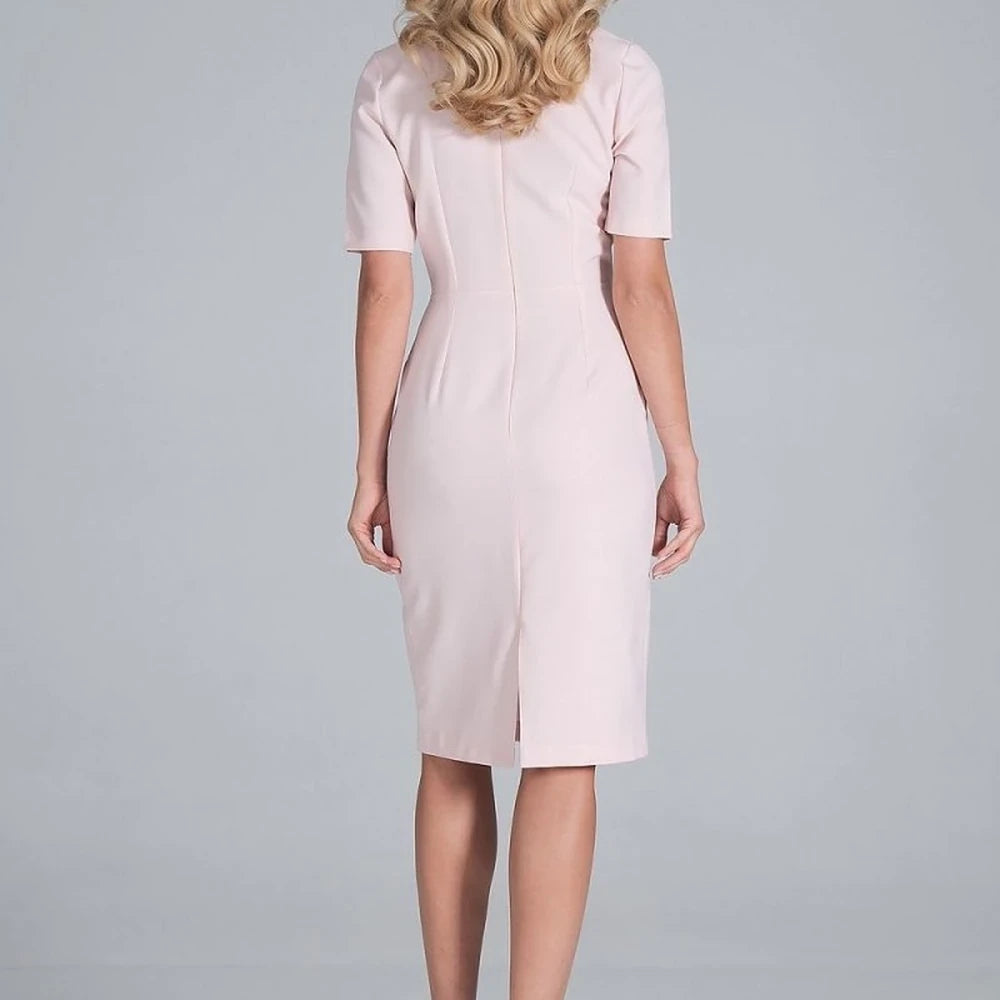 Midi Pencil Dress with Envelope Neckline