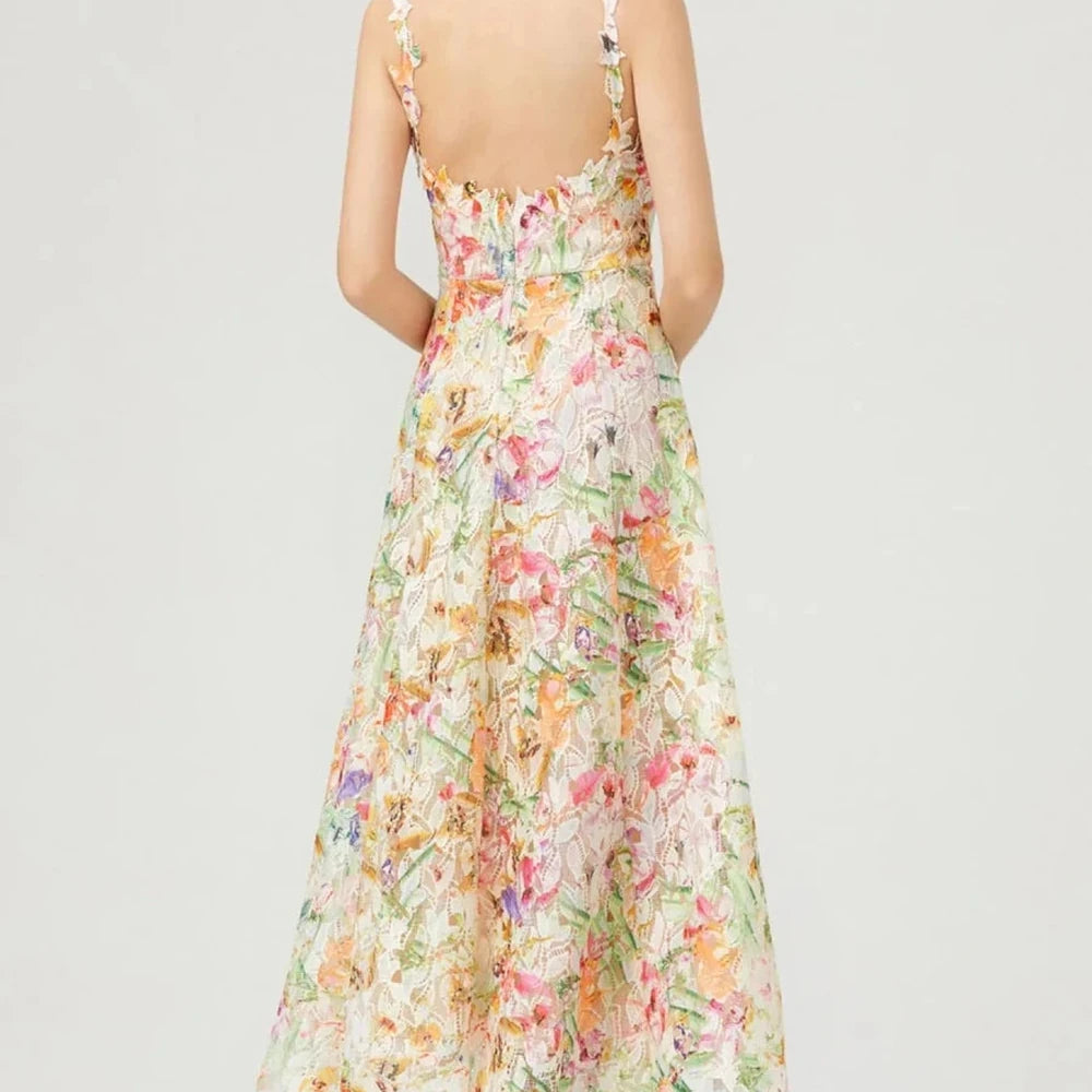 Floral Lace V-Neck Midi Dress