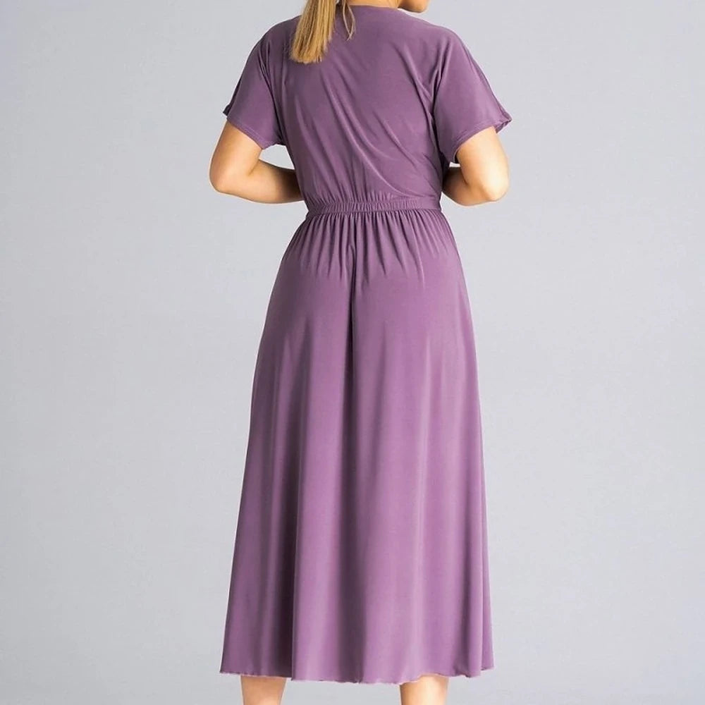 Flowy Overlapping Neckline Day Dress