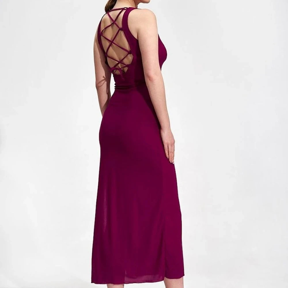 Fitted Midi Dress with Tied Back Neckline
