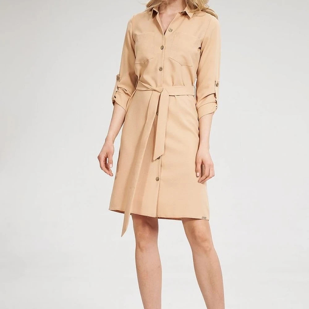 Women's Long Sleeve Shirt Dress with Belt