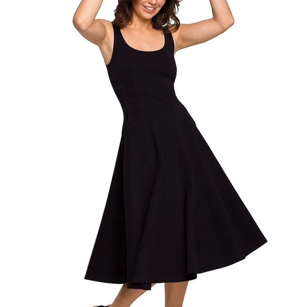 Cotton Dress Thin Straps Flared Bottom Pockets