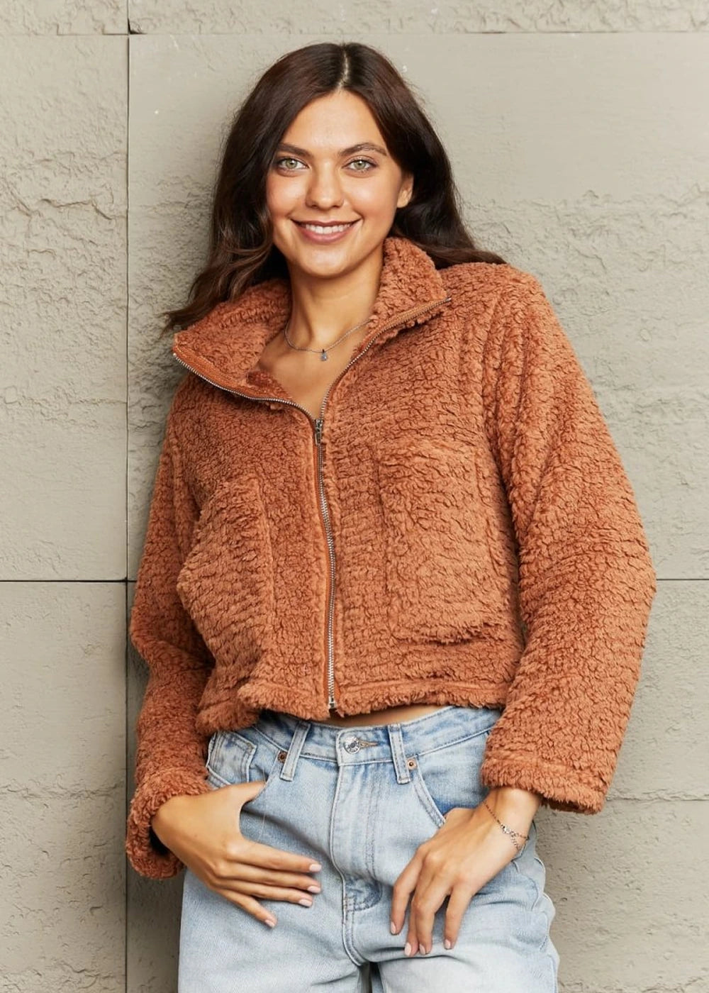 Polyester zip-up teddy jacket