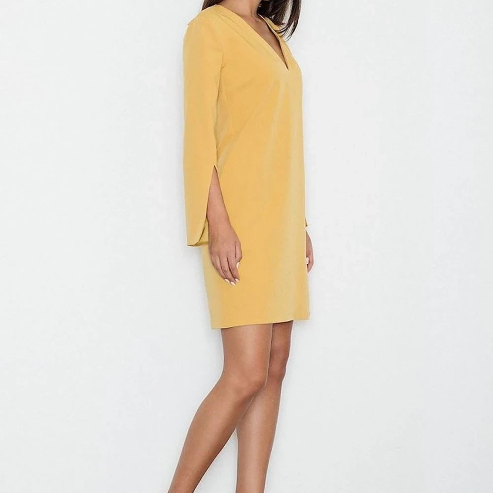 Pointed Neckline Slit Sleeve Dress