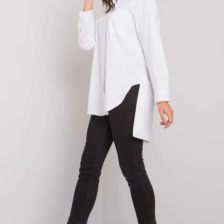 Women's White Cotton Button-Up Long Sleeve Shirt