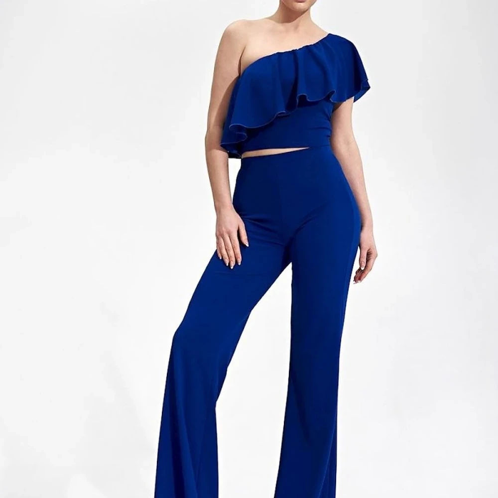 One-Shoulder Ruffle Crop Blouse