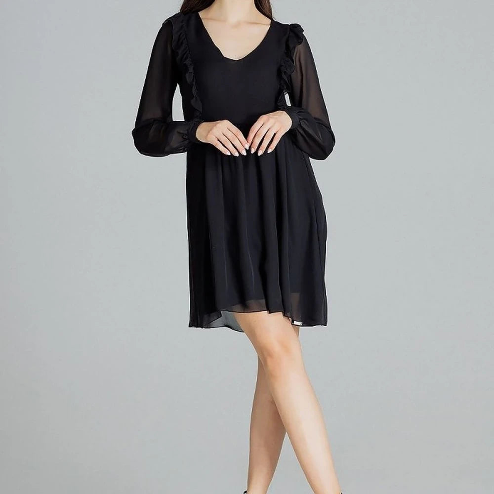 Flowy Chiffon Midi Dress with Ruffled Sleeves