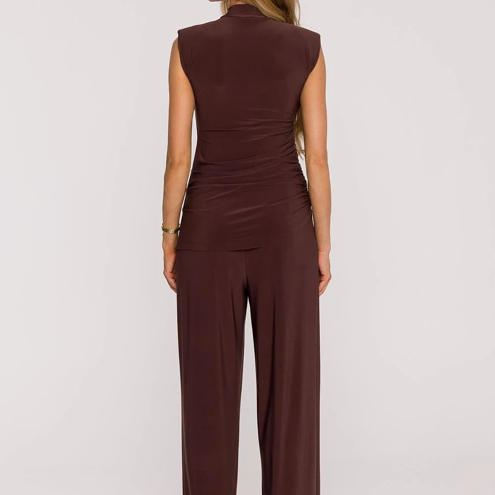 Sleeveless Turtleneck Wide Leg Pants Set