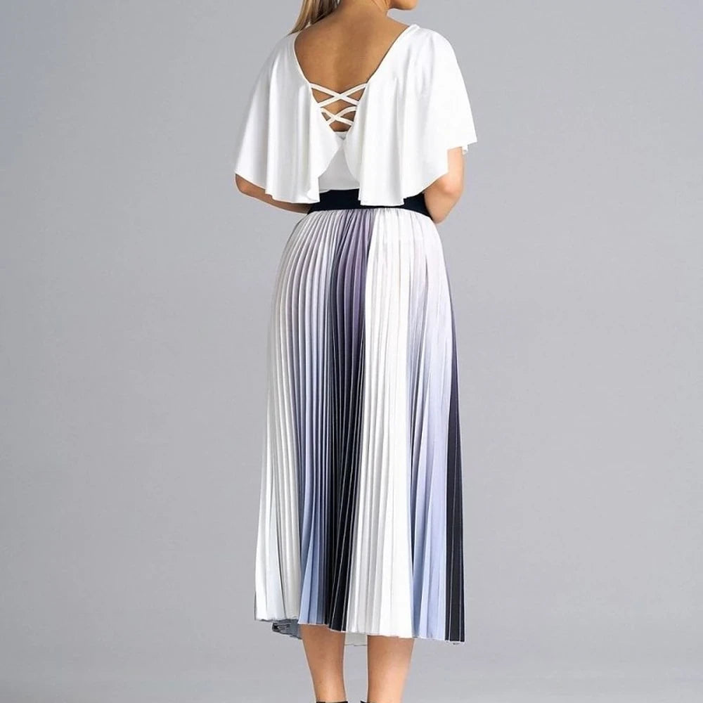 Pleated Midi Skirt with Elastic Waistband