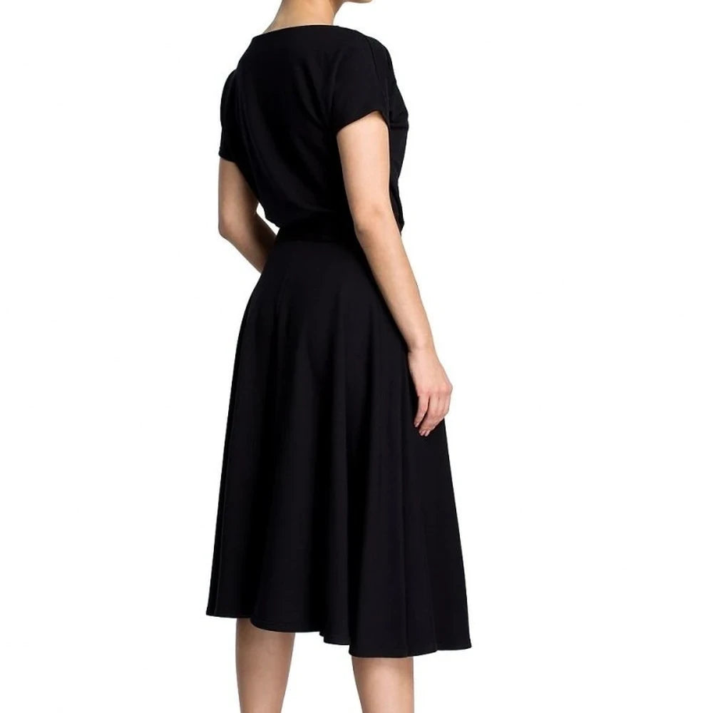 Knee-Length Flared Belted Dress