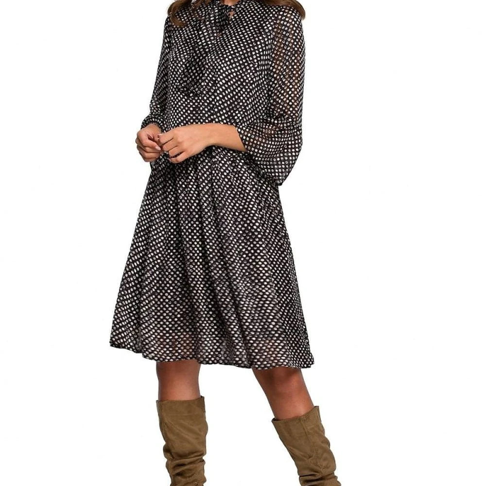 Chiffon Dot Day Dress with Frill