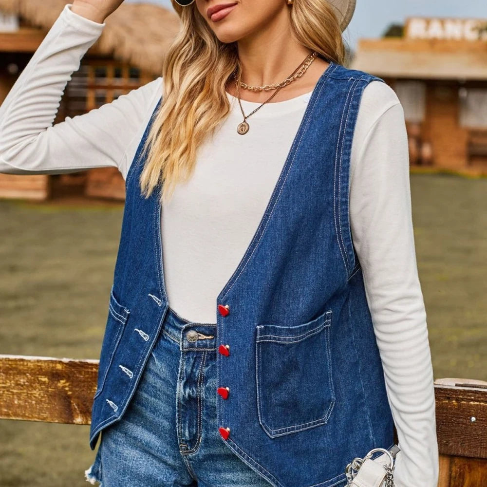 Sleeveless Button Up Denim Jacket