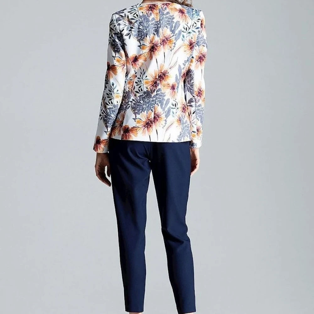 Patterned One-Button Jacket with No Lapels